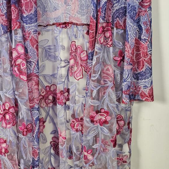 Ruby Rd. Women Embroidered Floral Sheer Kimono Sz M Fairy Whimsy Boho Bloomcore - Picture 2 of 6